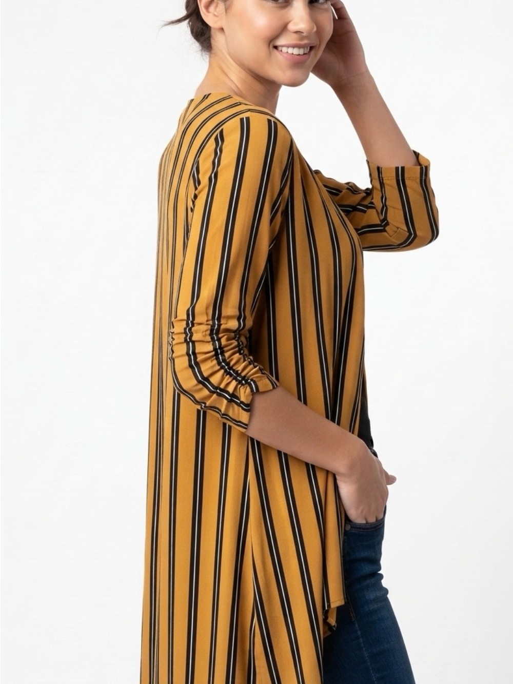 Open top with mustard and black stripes. Size M